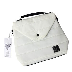 HKWP Crossbody Bag Purse White Puffer Envelope Snap Clutch Handle *No Strap*